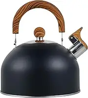 Fxvhojq Whistling Kettle with Ergonomic Handle 2.5L Stove Top Kettle Stainless Steel Body Whistling Tea Kettle with Loud Whistle for Gas Stove Induction Cooker (Black)
