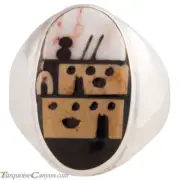 Zuni Native American Pueblo Design Inlay Ring Size 10 by Booqua SKU227261