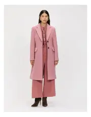 [Veronika Maine] Italian Wool Boucle Hourglass Midi Coat in Pink