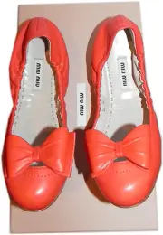 Miu Miu By Prada Ballet Flats Ballerina Shoes 37 Orange Scrunch Bow Loafers