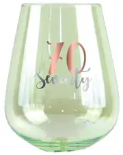 Rose Gold Decal 70th Birthday Stemless Wine Glass