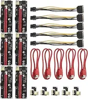 Lyntamy 6Pcs VER009 USB 3.0 PCI-E Riser VER 009S Express 1X to 16X Extender Riser Adapter Card SATA 15Pin to 6 Pin Power Cable