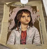 Collection Antique Canvas Tapestry Needlepoint Crying Girl 5065/83 14" x 19"