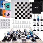 LET'S RESIN Chess Molds for Resin Casting, Upgraded Resin Chess Set Mold with 16 Piece 3D Full Size Chess Checkers & Chess Board Epoxy Silicone Resin Molds, DIY Chess Board Game for Kids & Adults