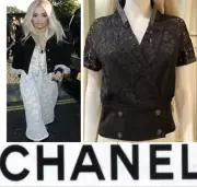 3.4K New Tag Chanel 2016 Black Leather Lace Jacket 34 36 2 4 6 Coat Top 16c S M