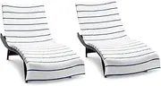 Arkwright Las Rayas Chaise Lounge Cover - Pack of 2 - Terry Towel 100% Striped Soft Cotton with Pocket Holder for Beach Pool Outdoor Chair, 30 x 85 in, Navy