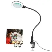 26" Gooseneck Magnifying Lamp with Clamp, 5 Color Modes Stepless 10X Black