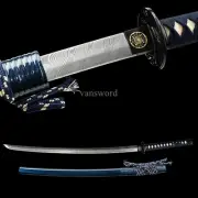 Japanese Samurai Katana Handmade Folded Steel Sword Full Tang With Blue Scabbard