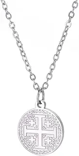 [Jude Jewelers] Stainless Steel Jerusalem Cross Religious Prayer Statement Pendant Necklace