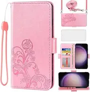[Asuwish] Mobile Phone Case for Samsung Galaxy S23 Plus S23+ 5G Case with Glass Film Screen Protector and Card Slot Foldable Leather Wallet Stand S23plus 23S S 23 + 23+ Mobile Phone Cases Protective