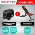 40kg Powertrain Adjustable Dumbbell Home Gym Weights w/ Adidas Bench 10437