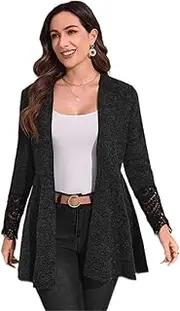 [eroVE] Women's Jackets Fashion Guipure Lace Insert Open Front Coat Jackets & Coats (Color : Black, Size : Small)