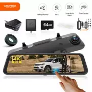 WOLFBOX 4K Mirror Dash Cam&Anti-Glare Film Hardwire Kit,Polarizing Lens &SD Card