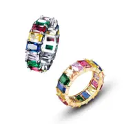 Rainbow Zircon Gemstone Ring Women's Stainless Steel Colourful Ring Size 6-10