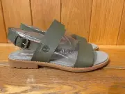 TIMBERLAND WOMEN'S CHICAGO RIVERSIDE BACKSTRAP DK GREEN FULL GRAIN SANDALS A5PUF