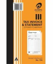 Olympic 724 Tax Invoice & Statement Book 200x125mm Duplicate 50 Leaf Carbonless