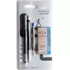 Parker Vector Black Fountain Pen Med Pt & Ballpoint Pen Set & Xtra Refills New
