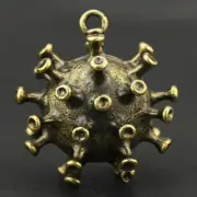 Solid Bronze Carved Virus Statue Keychain Key Ring Strap Gift Decor Pendant