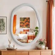Modern Irregular Mirror – Grey Frame, 32"x24", Wall Hanging or Leaning