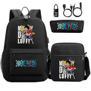 3pcs/set One Piece Anime School Backpack Oxford Usb Satchel With Messenger Bag And Pencil Bag
