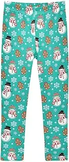[Joisal] Cute Snowman Blue Girl Leggings, Soft for Jazz Leggings for Girls Dance, 4-10T