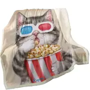 Funny Kittens Eating Popcorn Grey Kitty Cat Throw Blanket