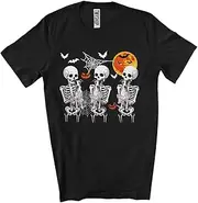 [Generic] Three Skeletons Hug Whippet; Humorous Halloween Costume Moon Skeleton; Family Group Unisex T-Shirt