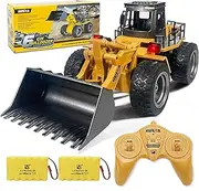 kkny Remote Control Bulldozer Toy Truck, 1/18 Scale RC Metal Rc Front Loader 4WD Construction Vehicles for Boys Girls Kids with Rechargeable Two Battery