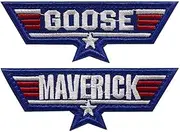 Goose & Maverick Funny Embroidered Patch Stickers with 3.8"x2.2" Hook and Loop Embroidered Iron On Applique for Shirts Backpacks Hats Jackets (Goose & Maverick White)