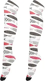 [Caihoyu] Women Thigh High Socks Comfortable Long Knee High Stockings High Football Socks for formal Events Handpainted Fish Pattern Texture, Handpainted Fish Pattern Texture