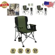 Heavy Duty Foldable Camping Chair with High Backrest & Cup Holder - 350lbs Limit
