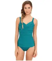 MIRACLESUIT NOVEL IDEAS BELLA DRAPED ONE PIECE SWIMSUIT GREEN SIZE 10 NEW! $160