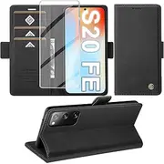 Mobile Phone Case for Samsung Galaxy S20 FE Case with Screen Protector, Stand Function Card Slot Wallet Premium Leather Protective Case S20 FE 4G/5G Flip Case Cover Shockproof Flip Case (Black)