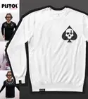 Pistol Boutique Men's White CHEST ACE SPADES SKULL HEART CROSS Sweatshirt Jumper