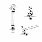 REAL SOLID STERLING SILVER TREBLE CLEF MUSIC NOTE NOSE STUD BALL STRAIGHT END