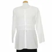 EILEEN FISHER White Organic Cotton Voile Drawstring Tunic Shirt Top PP