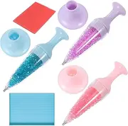 Gem Art Pen - 3x Nail Point Pens | Flower Pot Shaped Gem Art Accessories Pens With Tray And Glue Clay | No Wax Dot Painting Pen | Gems Dotting Tool | Arts Accessories For Painting Crafts And Others