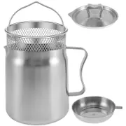 NNEOBA 2L Stainless Steel Oil Filter Pot with Fine Mesh Strainer And Fry Basket Silver