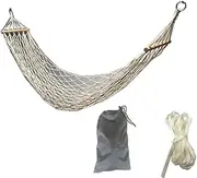 Cotton Rope Hammocks with Wood Spreader,Anti Rollover Cotton Rope Hammock Outdoor Camping Swing,net Bag Short Wooden Stick net Hammock,Accommodates One Person with a Weight Capacity of 260 lbs