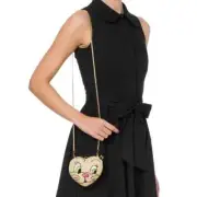 SS22 MOSCHINO Wristlet Shoulder Clutch Bag Cat Face Heart Peach Beaded Sequins