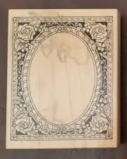 Rubber Stamp Rose Leaves Oval Floral Frame PSX F-484
