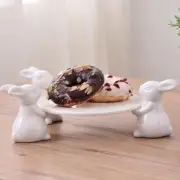 Bunny Rabbit Ceramic plate Dessert Dish Food Server Tray Cake Stand 3 Rabbits