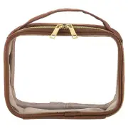 Clear Toiletry Bag PVC Clear Makeup Bag with Handle, Brown