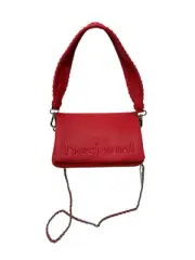 Womens Desigual Crossbody Shoulder Bag Coral 8”x5” Whipstitch & Chain Handle