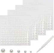 SHUBEIEUMI 900 Pcs Pearl Stickers, Self Adhesive Back Stick on Pearls, Flat Back Pearls Sticker Sheets with Pick Up Tweezer, for Face Beauty Makeup Nail Art DIY Crafts Home Decor (2/3/4/5/6mm)