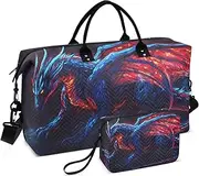 [YXYZRMY] Fantasy Dragon Blue Black Travel Duffel Bag Gym Bag Sports Tote Bag with Multiple Interior Pockets Shoulder Weekender Bag for Women Men with Toiletry Bag 20.5”x 7.9”x 13.8”, Multi-Colored, one
