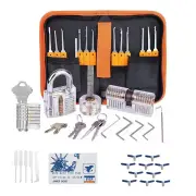 44PCS Orange Picks and Padlocks Set with Spring Steel Tools Transparent Padlocks and Automatic Unlocking Gun for Mechani