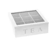 Wooden tea box, tea box in white, tea box with 9 compartments, large tea bag box, white