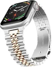 Stainless Steel Link Bracelet Band - The Perth in Silver and Rose - Compatible with Apple Watch Size 42mm to 45mm