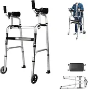 Upright Rollator, Folding Upright Walker, Aids to Help the Elderly Standing Up with Arm Support, Wheels, Seat Plate, Leg Height Adjustable in 8 Levels, Load Capacity 300lb